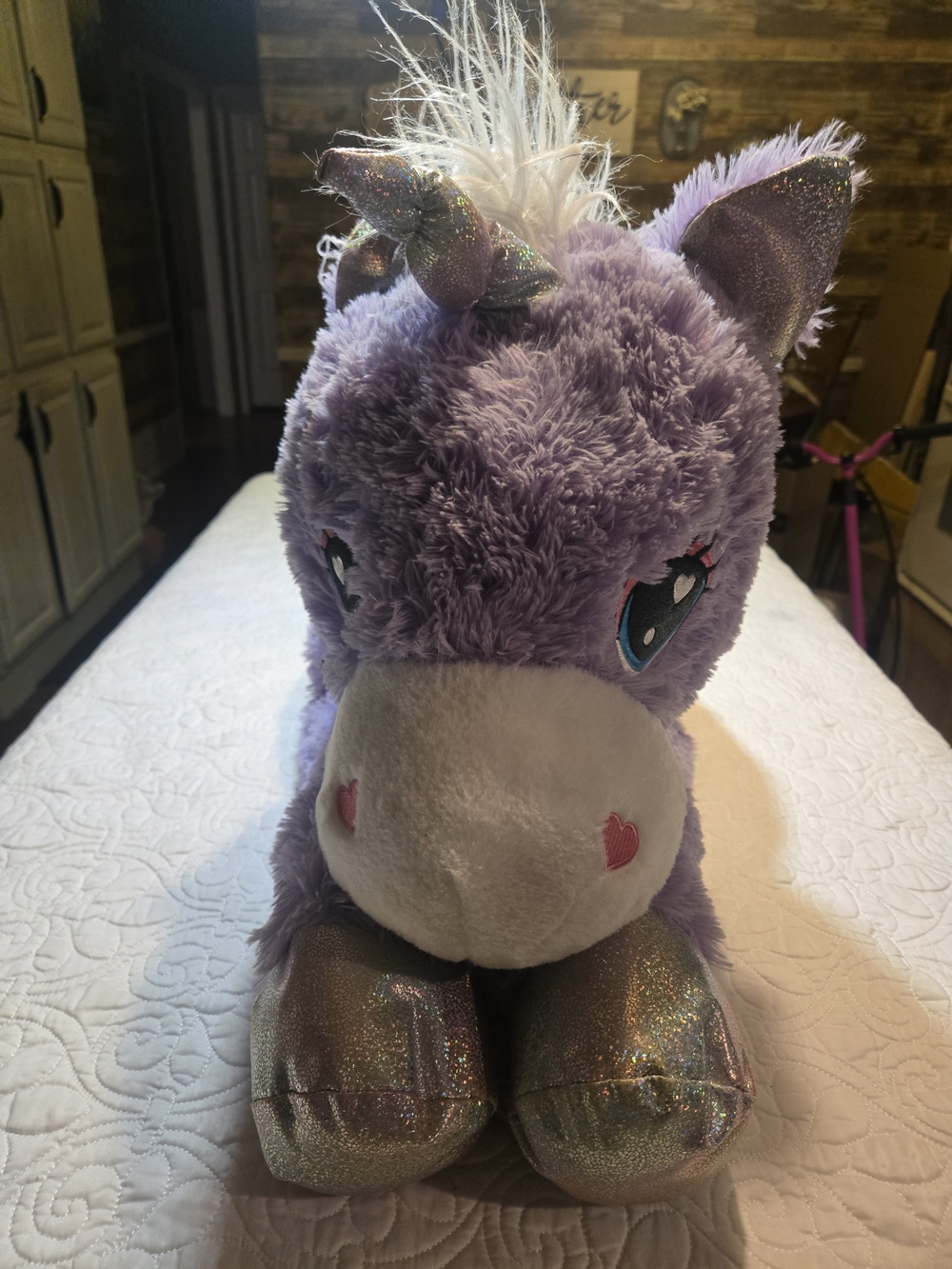 40in XL Purple Uuincorn Lay Down Super Soft Glitter Fert And Mane
